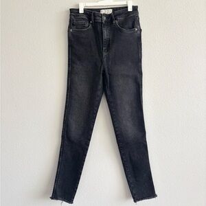 Free People Black High Rise Skinny Jeans Raw Hem